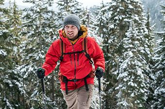 Patagonia Triolet hardshell jacket (hiking in snowy forest)